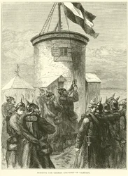 Hissen der deutschen Flagge auf Valerien, März 1871