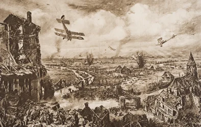 Abwehr eines deutschen Angriffs, Armentieres, Belgien, Illustration aus 