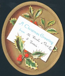 Stechpalme und Beeren auf Tafel, Weihnachtskarte