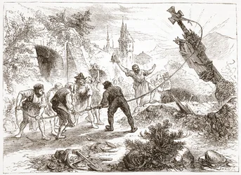 Hottinger zerstört das Bild, Illustration aus Die Geschichte des Protestantismus von James Aitken Wylie, veröffentlicht 1878