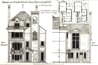Haus und Studio, Steeles Road, Haverstock Hill, aus The Building News, 9. Februar 1877