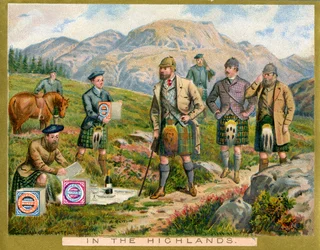 In den Highlands, eine Werbekarte für Huntley & Palmers Biscuits, ca. 1890