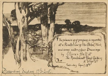 Einladung zu einer Ausstellung von Aquarellzeichnungen von Oliver Hall