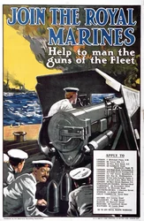 Treten Sie den Royal Marines bei - Helfen Sie, die Geschütze der Flotte zu bemannen, Erster Weltkrieg Rekrutierungsplakat