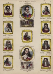 Könige und Königinnen von England (farbiger Stich)