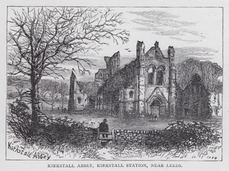 Kirkstall Abbey, Kirkstall Station, in der Nähe von Leeds (Gravur)