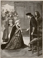 Lady Catherine Gordon vor Heinrich VII, Illustration aus Cassells Illustrierter Geschichte Englands