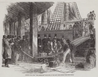 Goldentladung vom Dampfschiff "The Australian" in den East India Docks