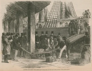 Entladen von Gold vom australischen Dampfschiff