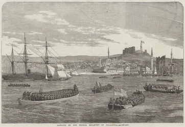 Landung der französischen Infanterie in Gallipoli (Gravur)