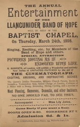 Flugblatt, das die jährliche Unterhaltung der Llangunider Band of Hope bewirbt