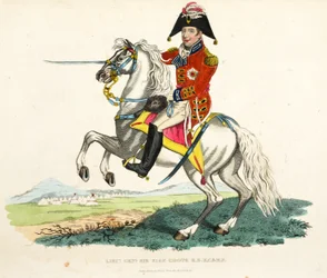 Generalleutnant Sir Eire Coote KB, KC und MP, veröffentlicht von Richard Evans, graviert von Romney, Illustration aus An Historical Account of the Battle of Waterloo von William Mudford, 1816