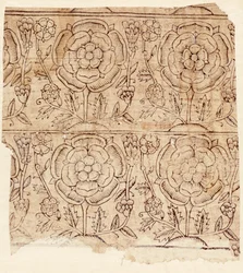 Auskleidungspapier mit Tudor-Rosenmuster, um 1550 (Holzschnitt)