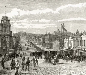 Blick nach Osten die Bourke Street hinunter, Melbourne, ca. 1880, aus 