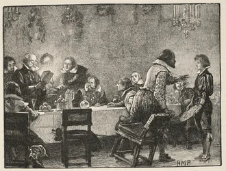 Lord Monteagle und der Warnbrief über das Pulverfass-Komplott, Illustration aus Cassells Illustrierter Geschichte Englands