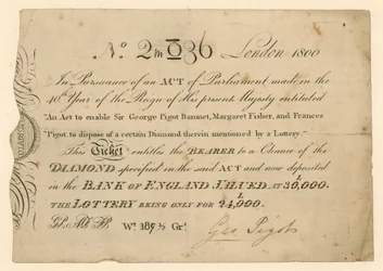 Lotterie zum Gewinn eines Diamanten, 1800