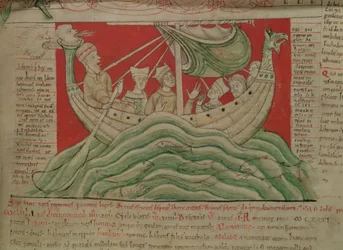 Die Visionen, die König Heinrich I. in der Normandie im Jahr 1130 träumte, aus der Worcester-Chronik (Detail)