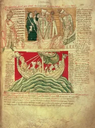 MS CCC 157 p.383 Die Träume, die König Heinrich I. in der Normandie im Jahr 1130 träumte, aus der Worcester-Chronik, ca. 1130-40 (Pergament) eingefügt ca. 1140 von John of Worcester in die Chronik, die von Florence of Worcester (gest. 1118) begonnen wurde;
