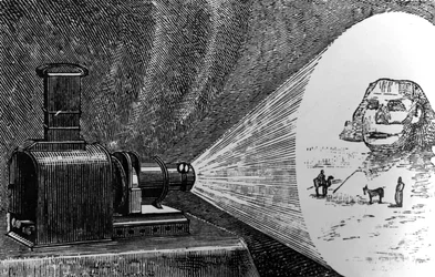 Zauberlaterne projiziert eine Szene aus dem alten Ägypten