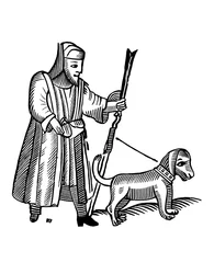 Mann, der seinen Hund spazieren führt