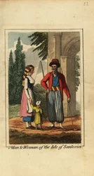Mann und Frau von der Insel Santorini, Griechenland