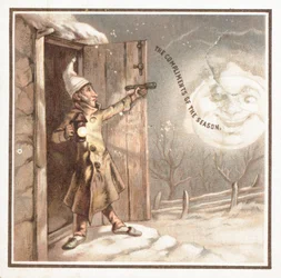 Mann hält Pistole zum Mond, Weihnachtskarte