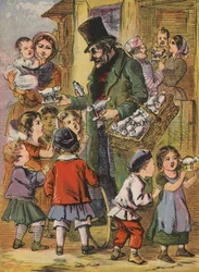 Mann verkauft Spielzeuglämmer