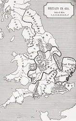 Karte Britanniens im Jahr 634, aus „Das nordumbrische Königreich 588 bis 685“ in „A Short History of the English People“ von J. R. Green, veröffentlicht 1893