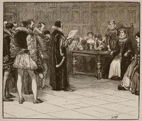 Maria Stuart erhält die Nachricht von ihrem Schicksal, Illustration aus Cassells Illustrierter Geschichte Englands