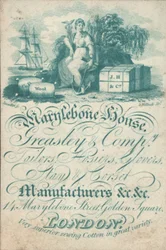 Marylebone House, Greasley & Co, Schneider, Strumpfwaren, Handschuhmacher, Korsettmacher, 14 Marylebone Street, Golden Square, Visitenkarte