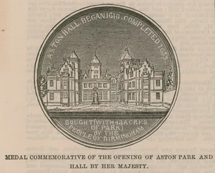 Medaille zur Erinnerung an die Eröffnung von Aston Park und Hall durch Ihre Majestät