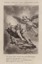 Moses betrachtet das verheißene Land, Deuteronomium XXXIV, Vers 1 und 4