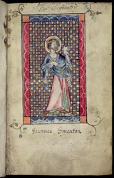 Ms 1-2005, f.1r: St. Edmund, Miniatur aus dem Macclesfield Psalter, Gebrauch von Sarum, Ostanglien, ca. 1330