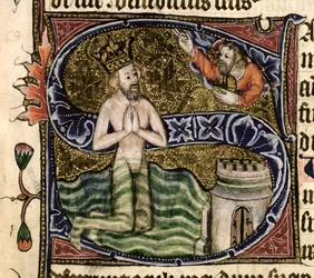 Psalm 68, David ertrinkt, aus dem Ramsey Abbey Psalter, ca. 1380