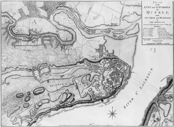 Ms A 224 f.8 Karte der Stadt und Umgebung von Quebec mit ihrer Belagerung und Blockade durch die Amerikaner, Illustration aus dem 