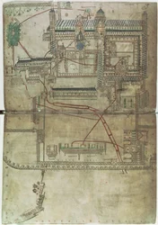 Plan der Kathedrale von Canterbury und das Rohrleitungssystem, aus dem 