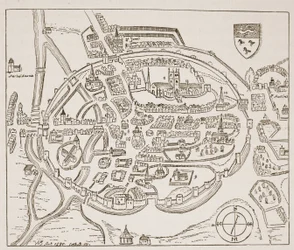 Panoramablick auf Canterbury im sechzehnten Jahrhundert, Illustration aus Die Kirche von England: Eine Geschichte für das Volk von H.D.M. Spence-Jones, veröffentlicht um 1910