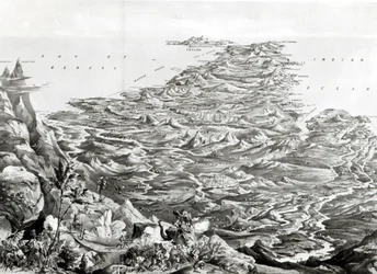 Panoramablick auf Indien vom Himalaya-Gebirge, entworfen von T. Packer, 1857