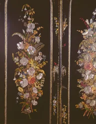 Papiermaché-Frisiertisch, Detail der Schranktür, ca. 1851