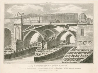 Teil der alten London Bridge, wie sie im Juni 1826 erschien