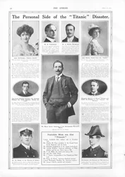 Passagiere der RMS Titanic, Fotografien und Informationen über bedeutende Personen mit Verbindung zur Titanic, aus The Sphere, 27. April 1912