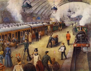 Passagiere auf dem Bahnsteig vor der Abfahrt des Zuges
