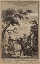 Peter Conway und Michael Richardson erschießen Mr. Venables und Mr. Rogers in der Nähe von Stepney Fields (Gravur)