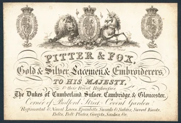 Pitter & Fox, Gold- und Silberstickerei, Visitenkarte