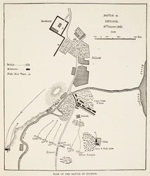 Plan der Schlacht von Bithoor, 16. August 1857, aus Cassells Illustrierter Geschichte Englands
