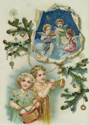 Musikinstrumente spielen, Viktorianische Weihnachtskarte