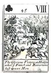 Spielkarte, die den glorreichen Sieg in der Schlacht von Hochstadt zeigt, bei der die Franzosen und Bayern 40.000 Mann verloren