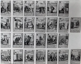 Spielkarten, die Episoden der Glorious Revolution von 1688-89 darstellen, ca. 1689