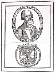 Porträt von Hernado Cortes (1485-1547) und seine Wappen, aus 