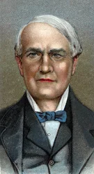 Porträt von Thomas Alva Edison - Amerikanischer Erfinder - Aus der Serie „Leaders of Men“ - Chromolithographie - Englische Schule, 20. Jahrhundert -